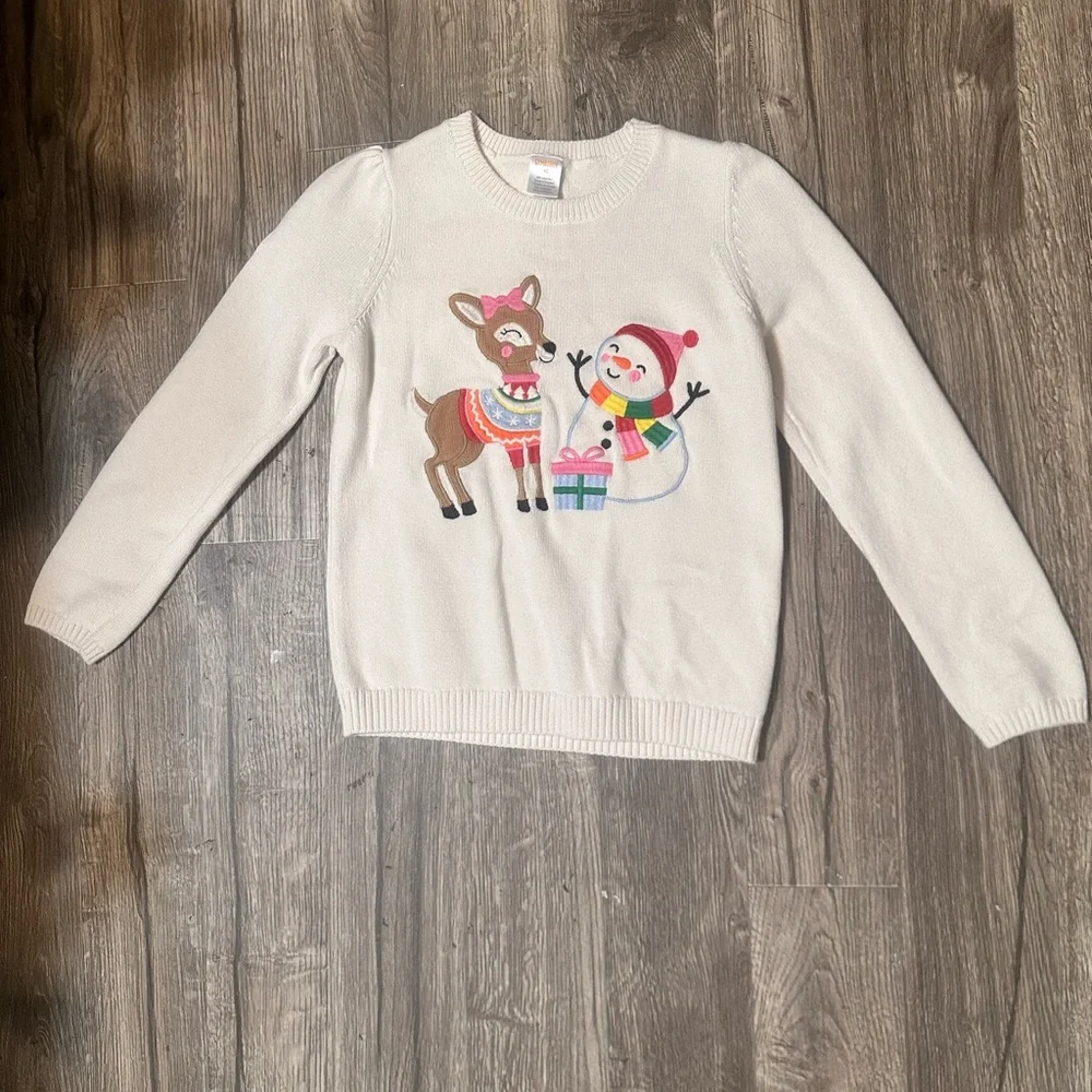 Gymboree Cream Sweater with‎ Reindeer and Snowman